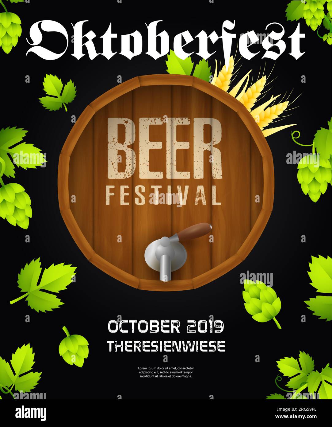 Oktoberfest banner design with wooden beer barrel Stock Vector Image ...