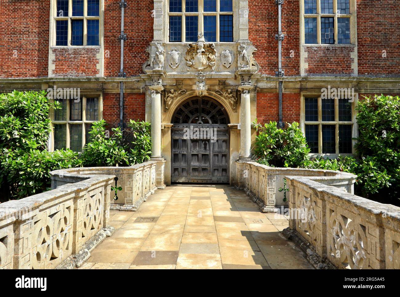 The main entrance at the front aspect of Blickling Hall. Stock Photo