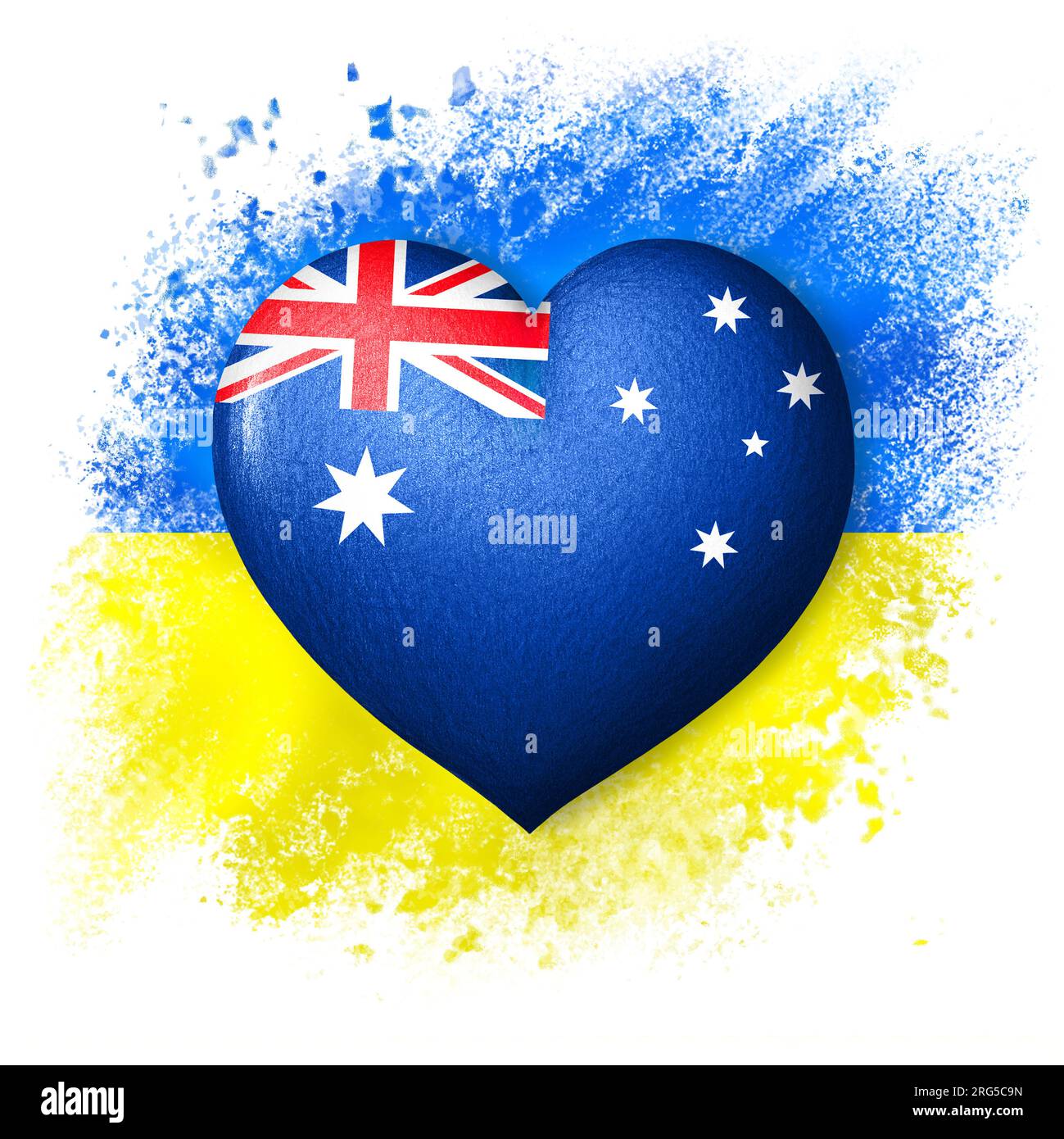 Flags of Ukraine and Australia. Heart color of the flag on the background of the painted flag of Ukraine. The concept of protection and solidarity. Mi Stock Photo