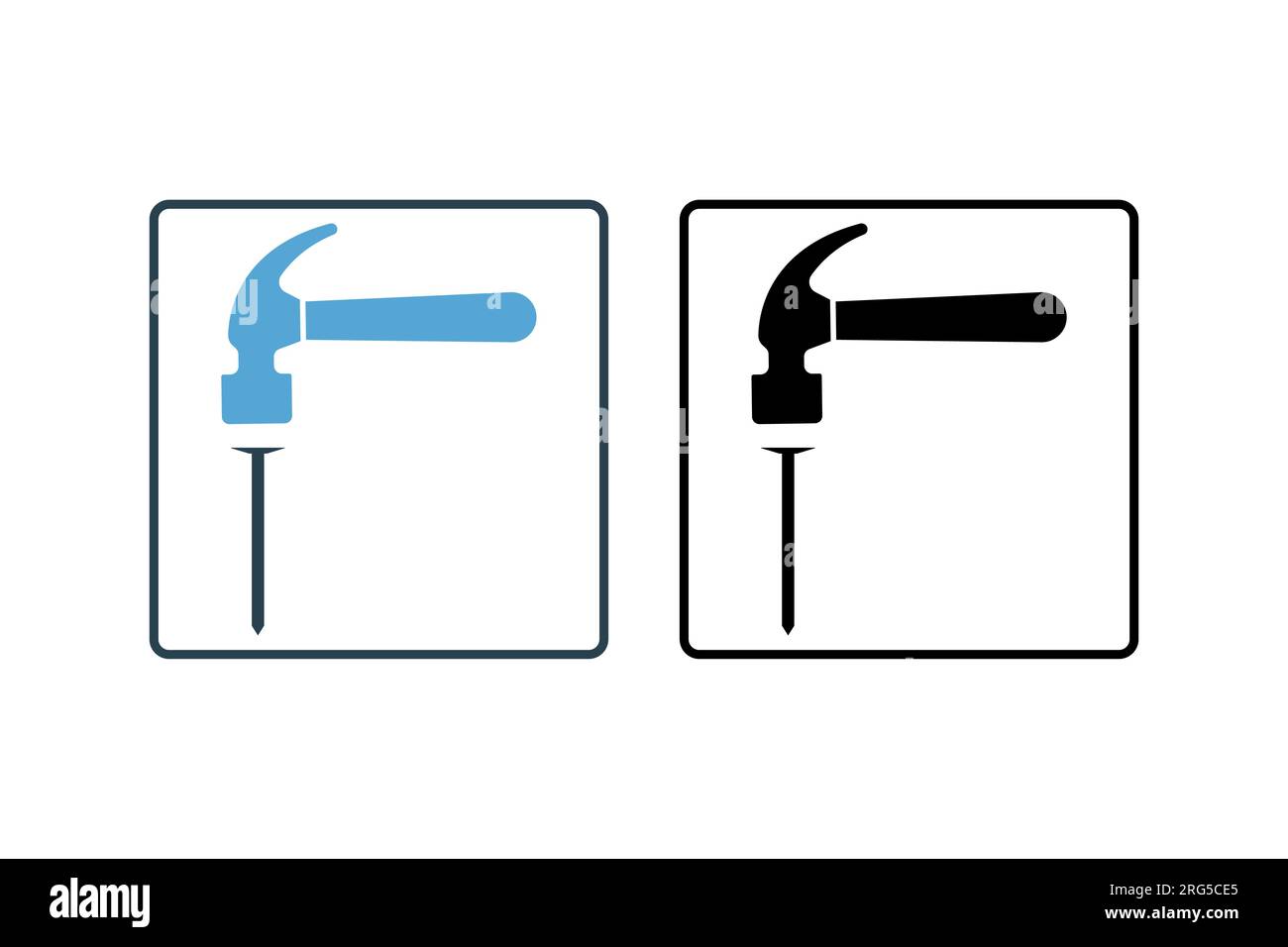 Hammer and Nail Icon. Icon related to carpentry, construction, projects, applications, user interfaces. solid icon style. Simple vector design editabl Stock Vector