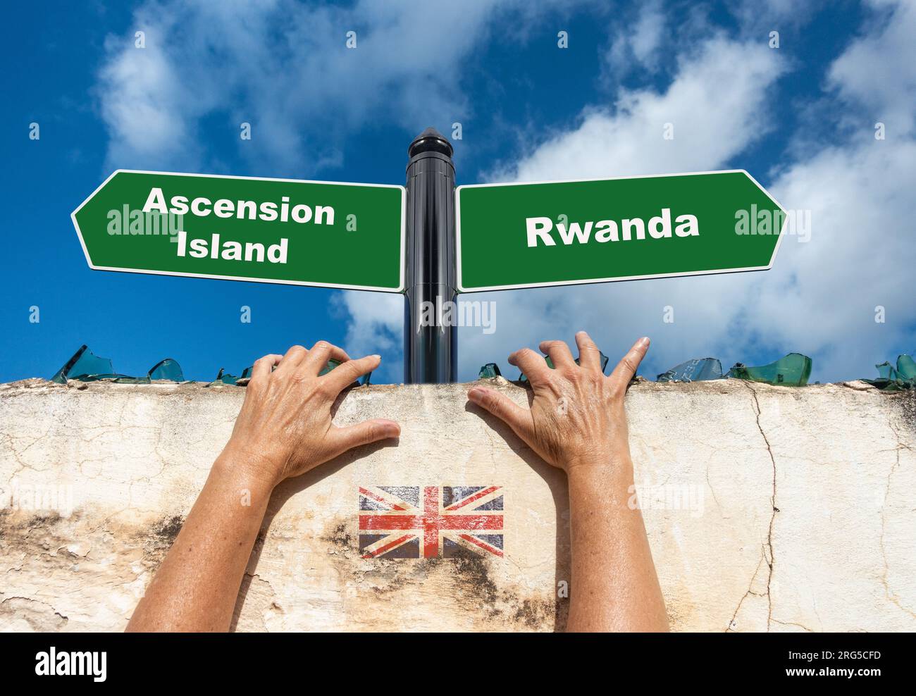 Rwanda, Ascension Island concept. UK offshore asylum processing, resettlement, immigration, migrant, border control... concept Stock Photo