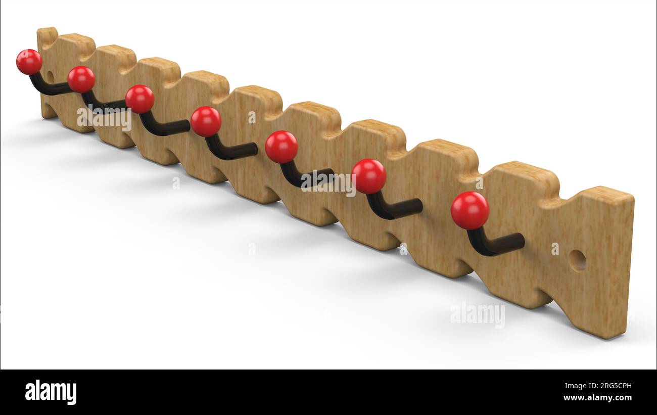 Wooden Hanger with Black Hooks. Isolated on White Background. Consumer