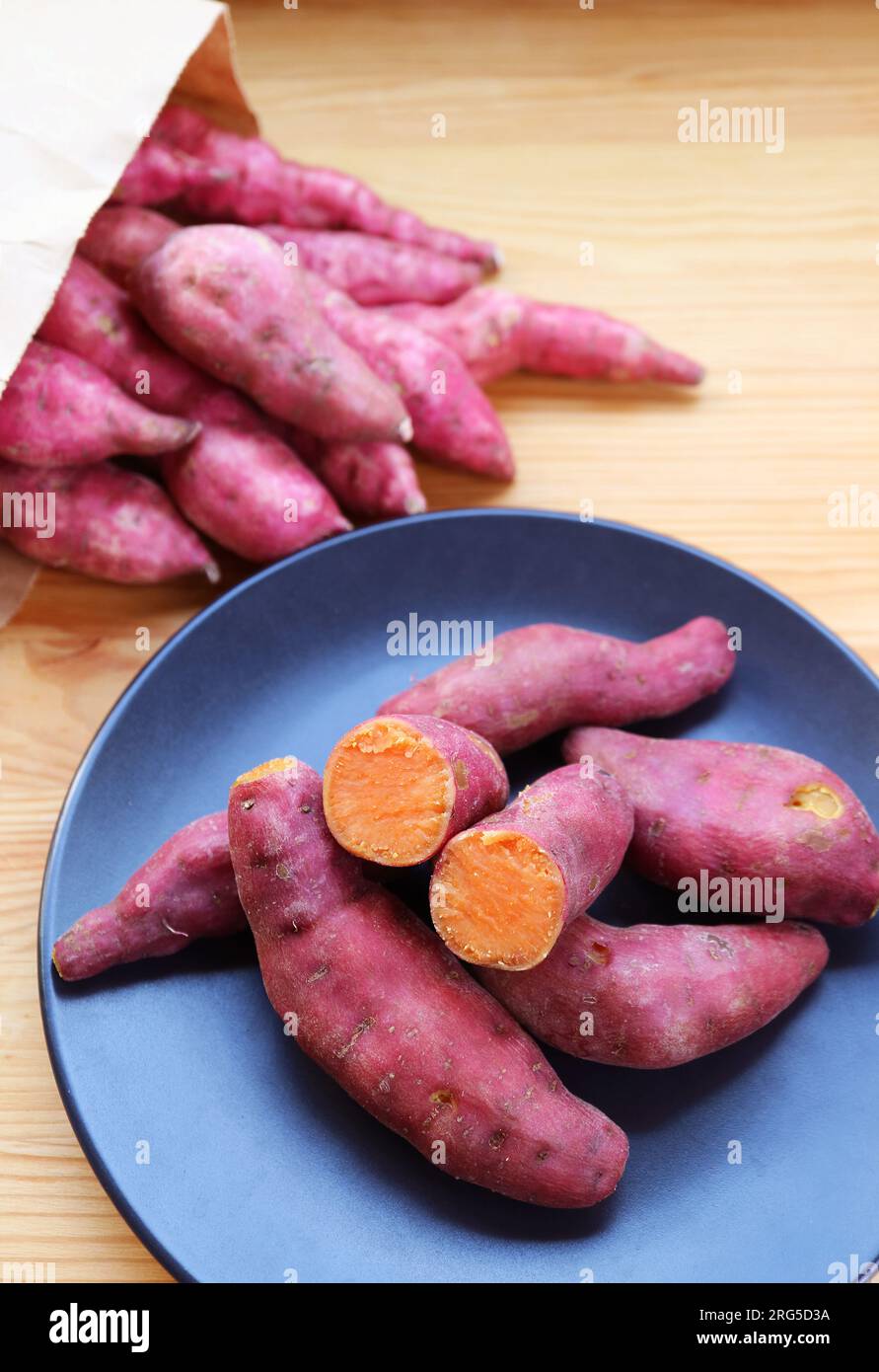 Plate of Boiled Sweet Potatoes, a Source of Tasty Good Carbs Stock Photo
