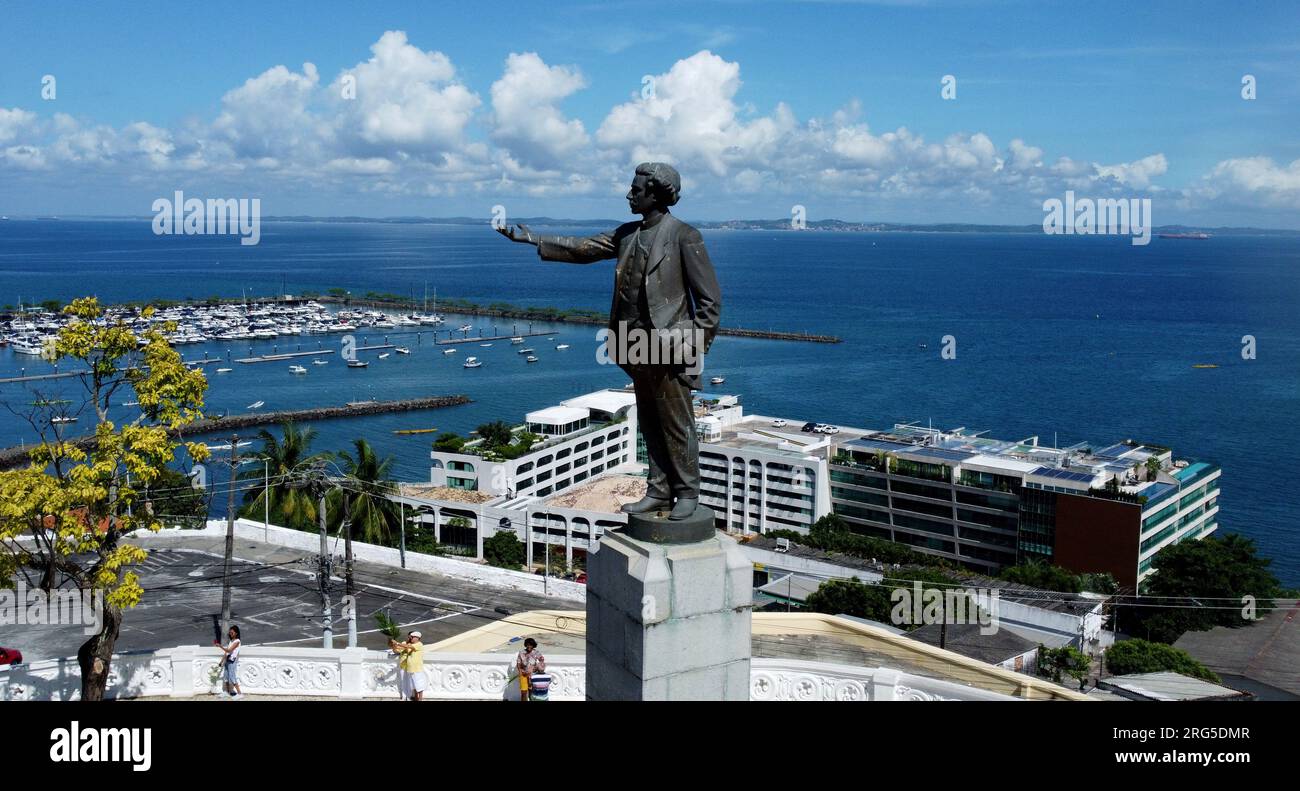 salvador, bahia, brazil - april 2, 2023: view of the statue of the poet Castro Alves and in the background the Baia de Todos os Santos in the city of Stock Photo