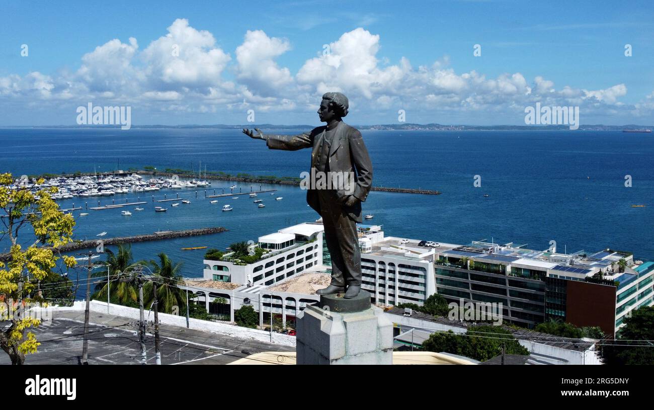 salvador, bahia, brazil - april 2, 2023: view of the statue of the poet Castro Alves and in the background the Baia de Todos os Santos in the city of Stock Photo