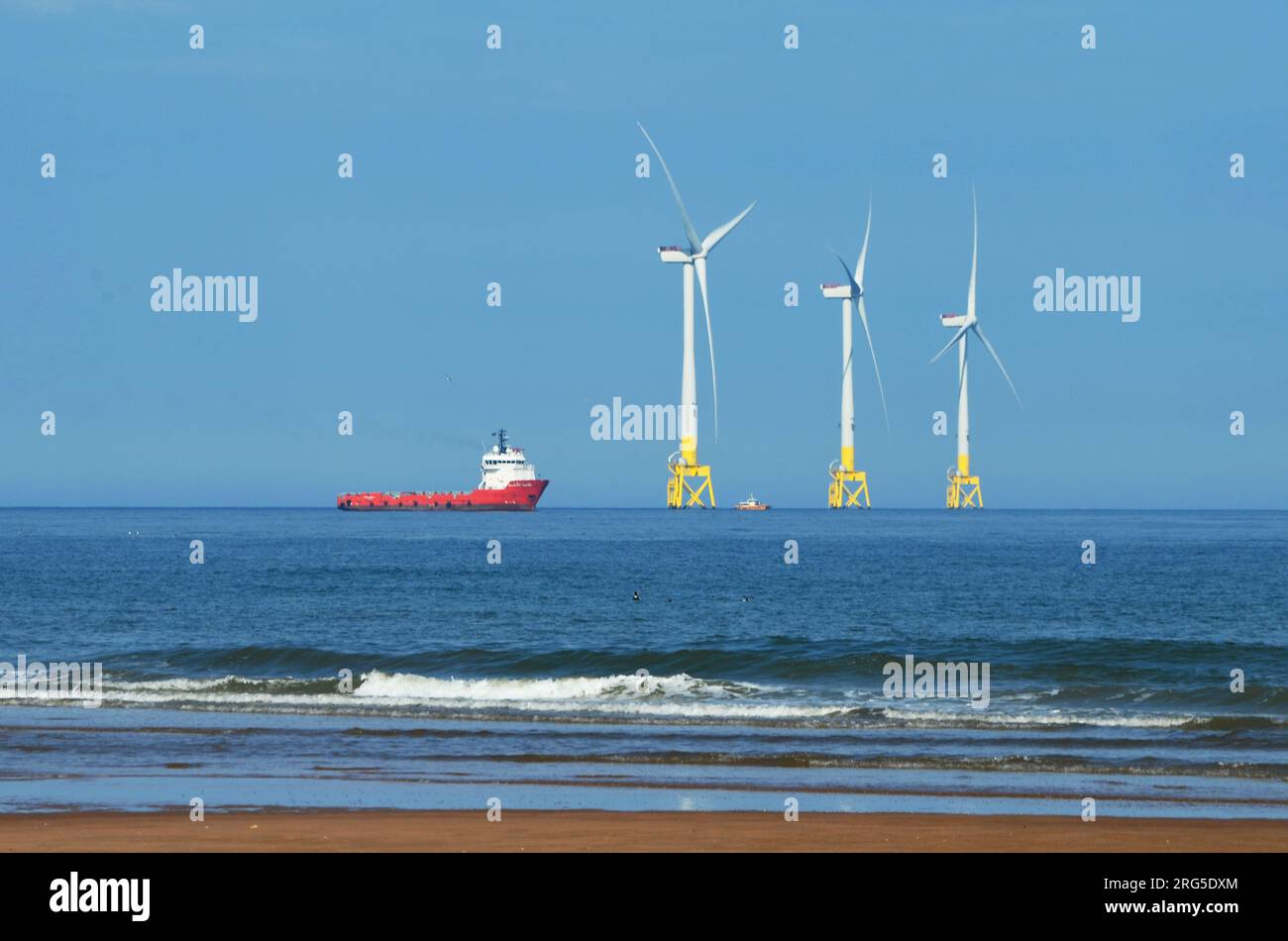 Aberdeen Offshore Wind Farm, among the world's most powerful floating wind turbines Stock Photo
