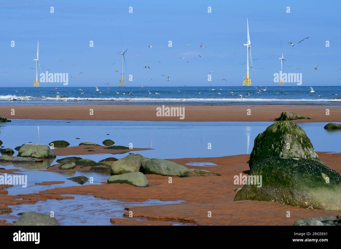 Aberdeen Offshore Wind Farm, among the world's most powerful floating wind turbines Stock Photo