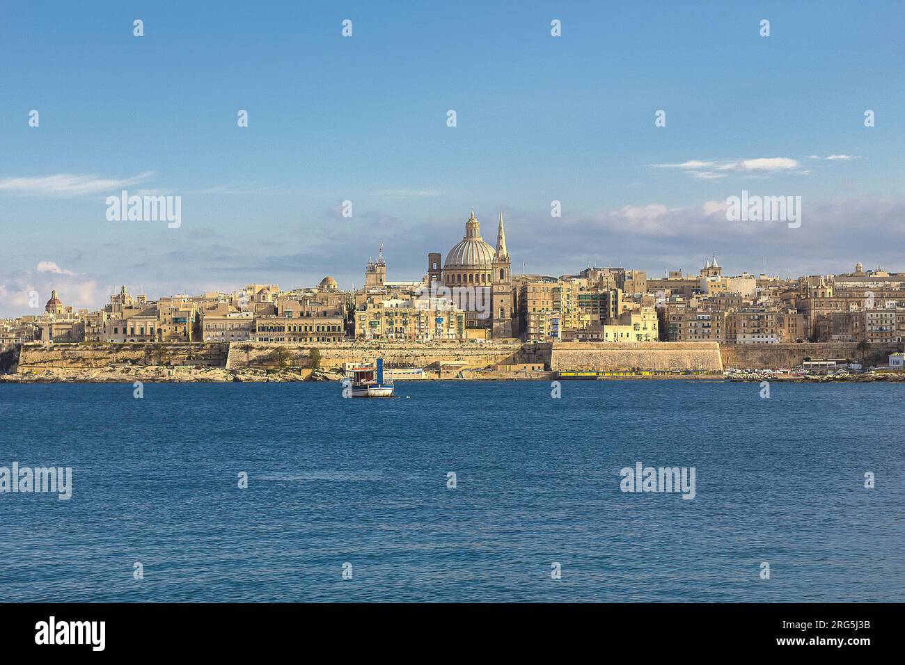Malta La Valletta , Europe, panorama of Valletta harbor entrance with view of the cathedral of San Giovanni Stock Photo