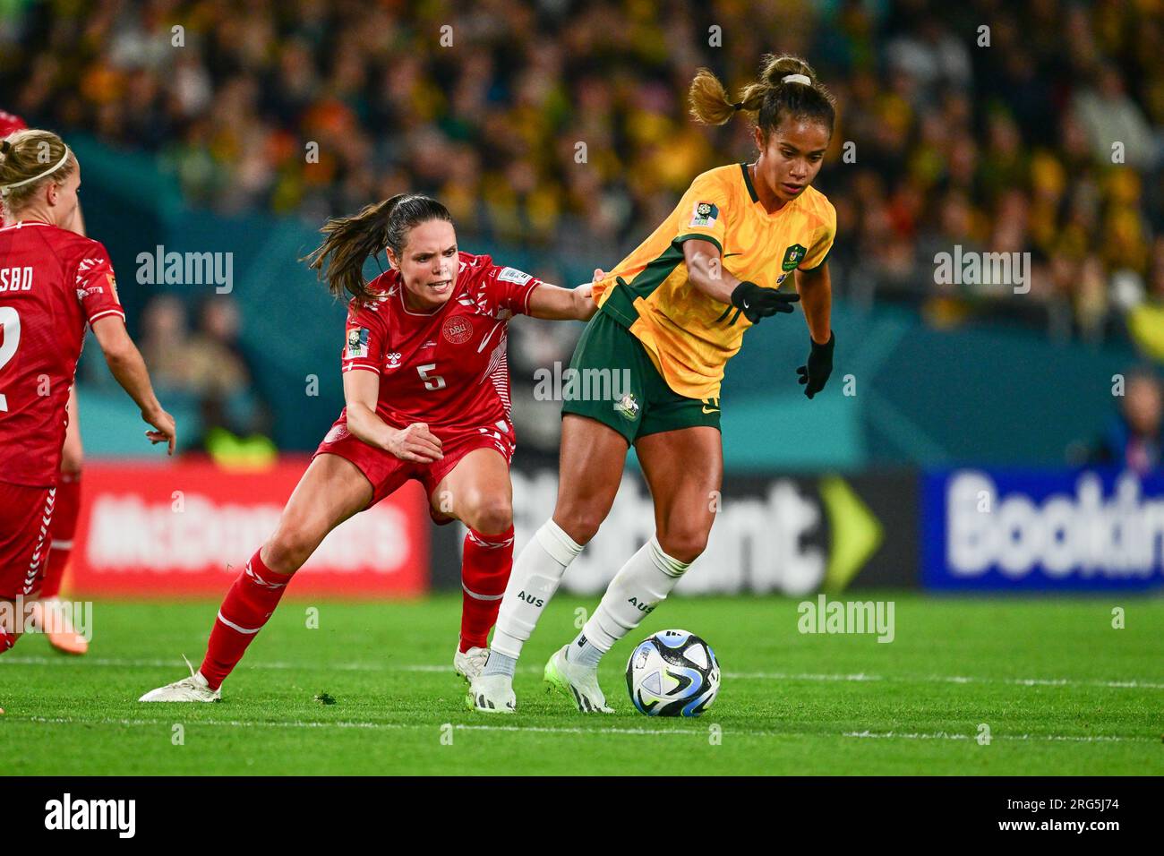 Simone Boye Sørensen (L) of the Denmark women soccer team and Mary Boio