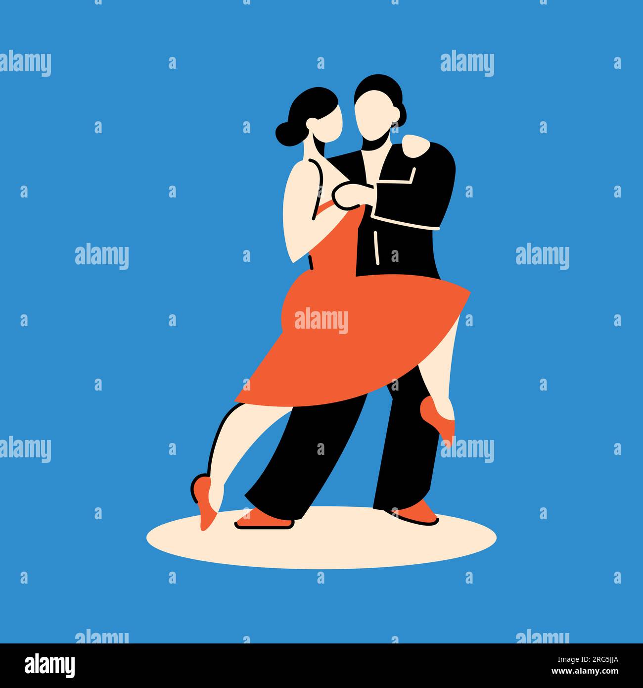 Couple dancing tango color concept. Digital illustration for web page, mobile app, promo. Stock Vector