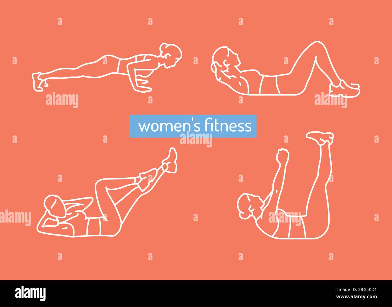 Women do exercises for the press color line icons. Concept for web page, mobile app, promo. Stock Vector