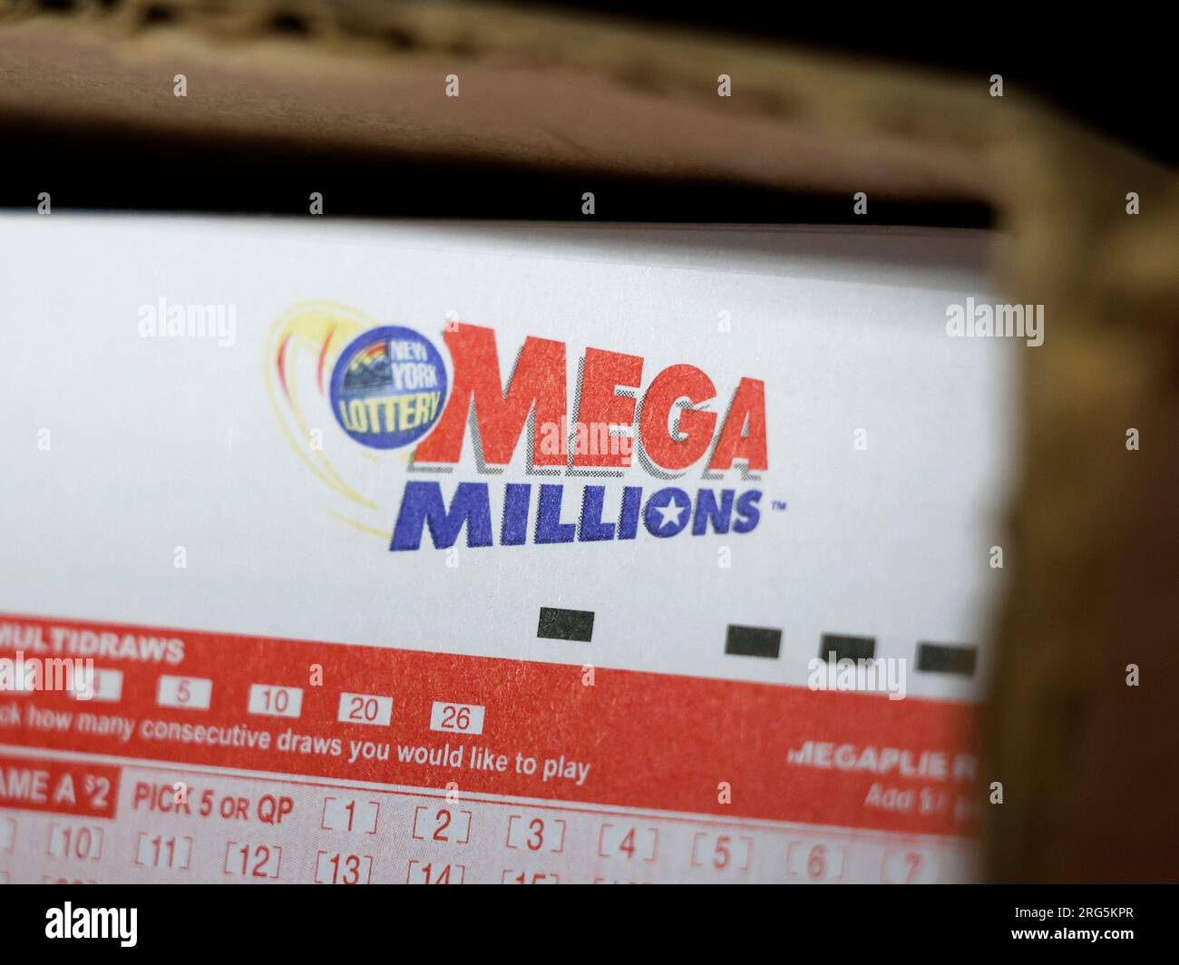 New York, United States. 07th Aug, 2023. Mega Millions lottery tickets