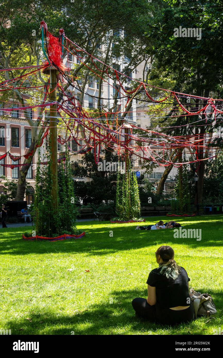 'My Neighbor's Garden' created by Sheila Pepe is an exhibition in Madison Square Park, New York City, 2023, USA Stock Photo