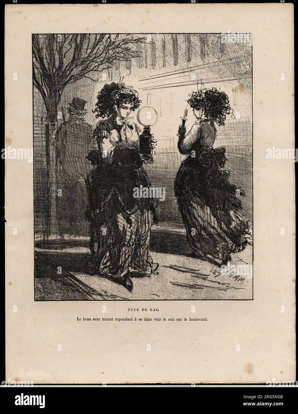 Plus de gaz. Le beau sexe tenant cependant à se faire voir le soir sur le  boulevard. 1871 by Honoré Daumier Stock Photo - Alamy