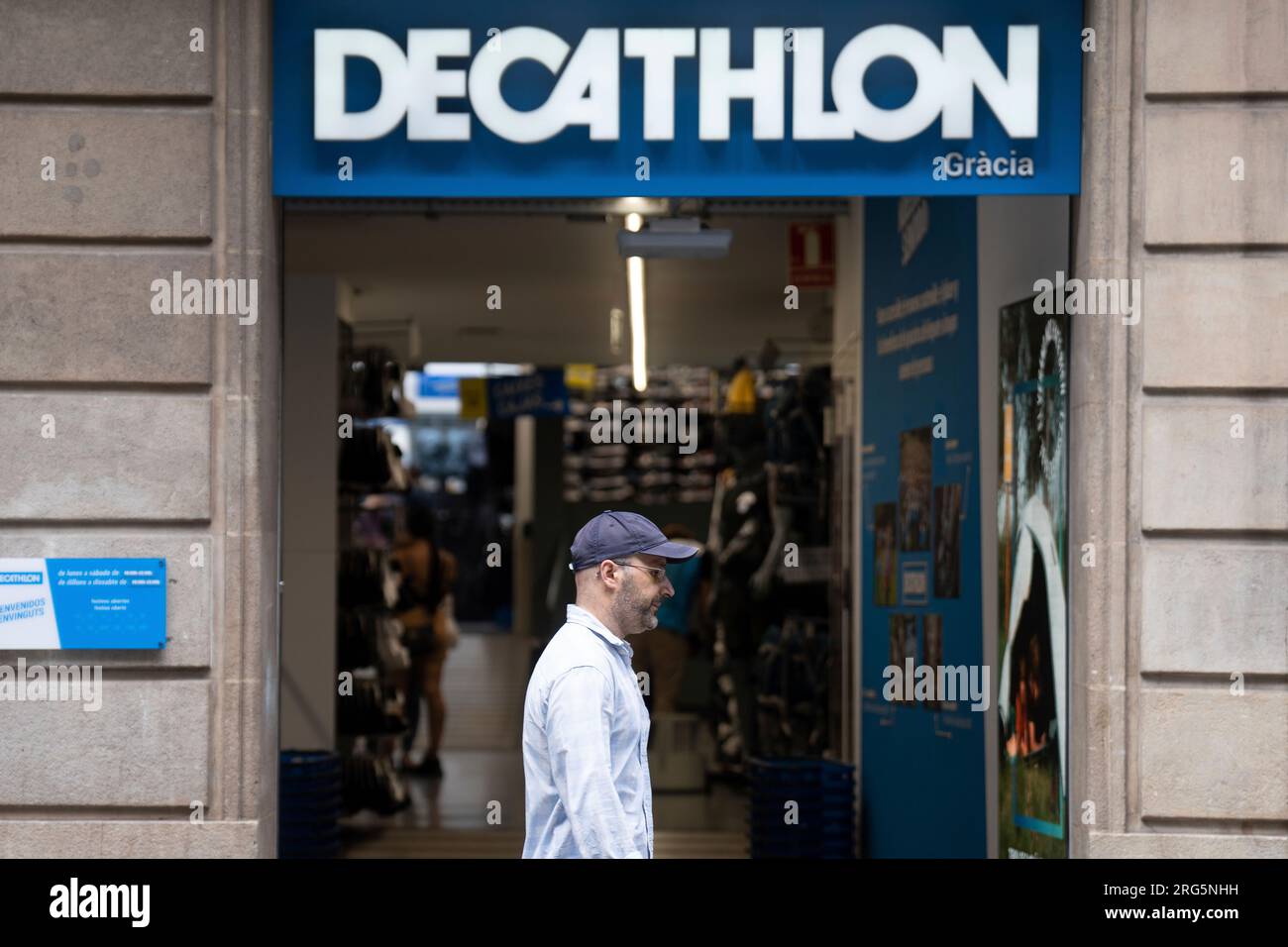 A Decathlon store in Barcelona, on August 7, 2023, in Barcelona, Catalonia  (Spain). Decathlon is a chain of department stores, dedicated to the sale  and distribution of sports equipment, subsidiary of the
