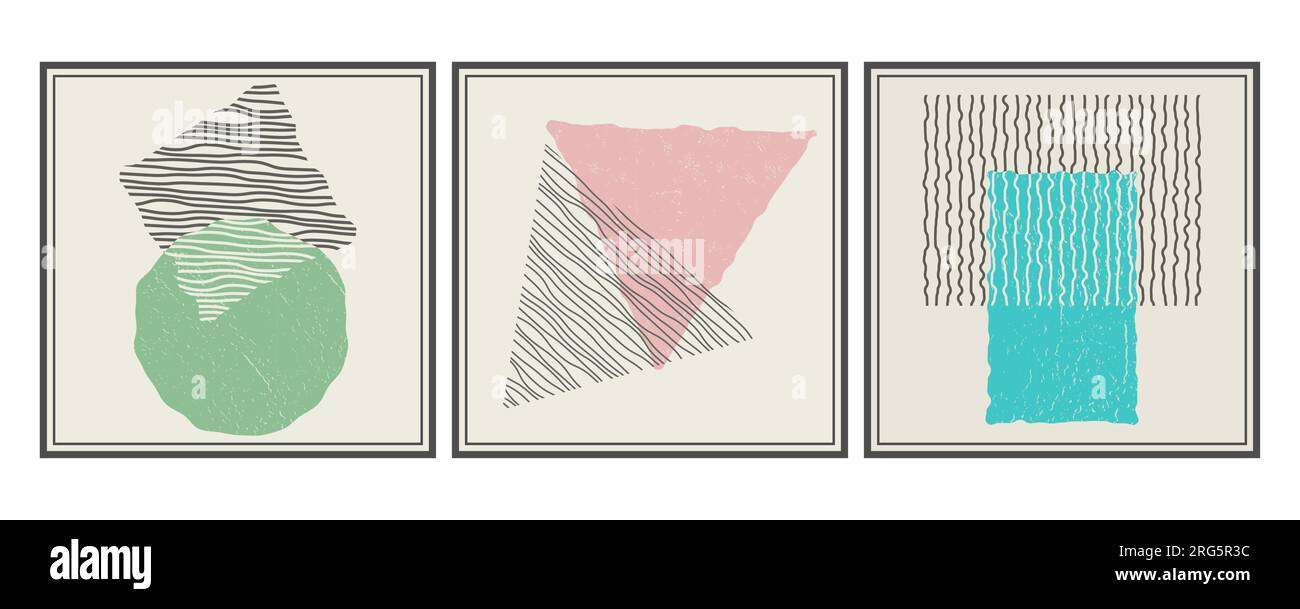 A set of posters or paintings in a minimalist style. The composition of ...