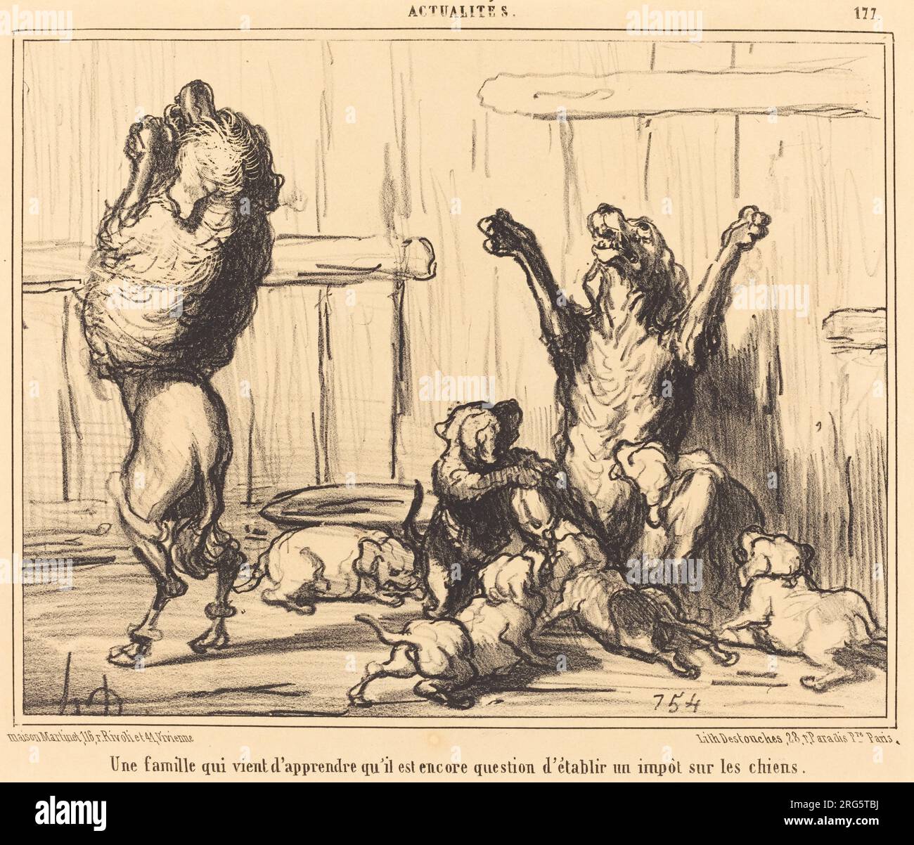 Une Famille qui vient d'apprendre...  un impot sur les chiens 1855 by Honoré Daumier Stock Photo