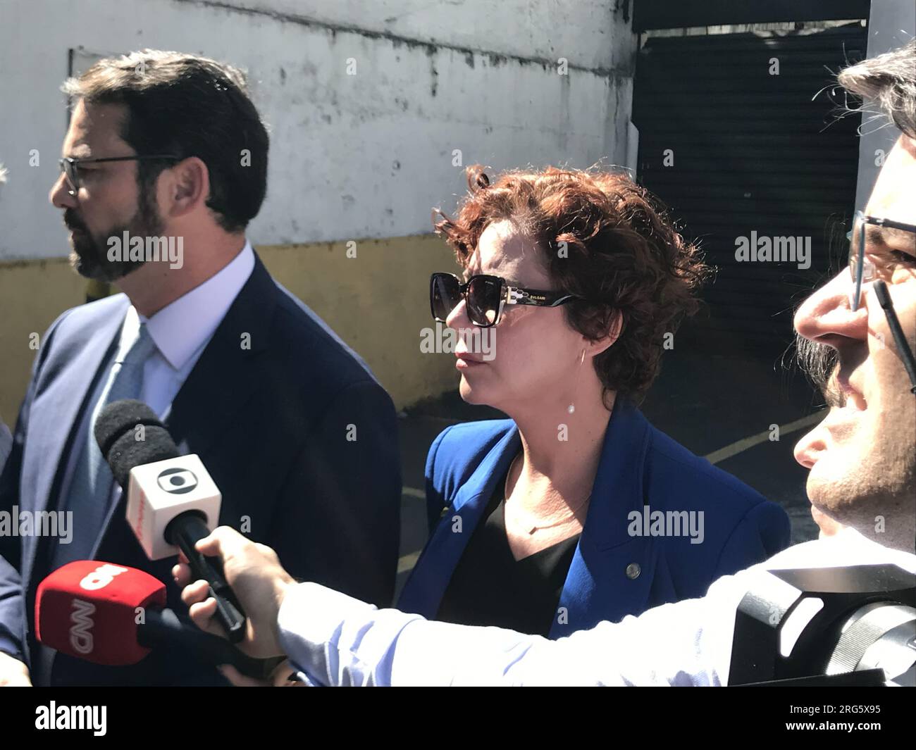 Sao Paulo, Sao Paulo. 7th Aug, 2023. (INT) Congresswoman Carla Zambelli at Sao Paulo Federal Police. August 07, 2023, Sao Paulo, Brazil: Congresswoman Carla Zambelli of Sao Paulo, one of Jair BolsonaroÃ¢â‚¬â„¢s most loyal supporters, appeared at the PF headquarters in Sao Paulo to give testimony but it was postponed due to the lawyer not knowing the content of the Files. She is accused of hiring a hacker, Mr. Delgatti, who rose to fame after he hacked into the Telegram accounts of prosecutors in the 2019 Operation Lava Jato anti-corruption investigation.Credit: Oslaim Brito/Thenews2 (Foto: O Stock Photo