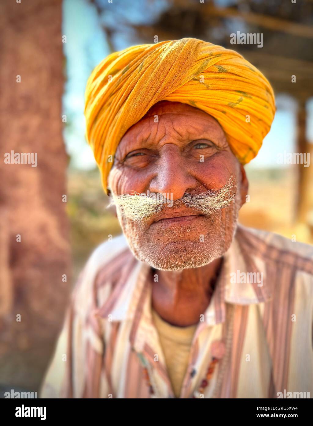 Head and shoulders portrait of desert flute player, Jaisalmer