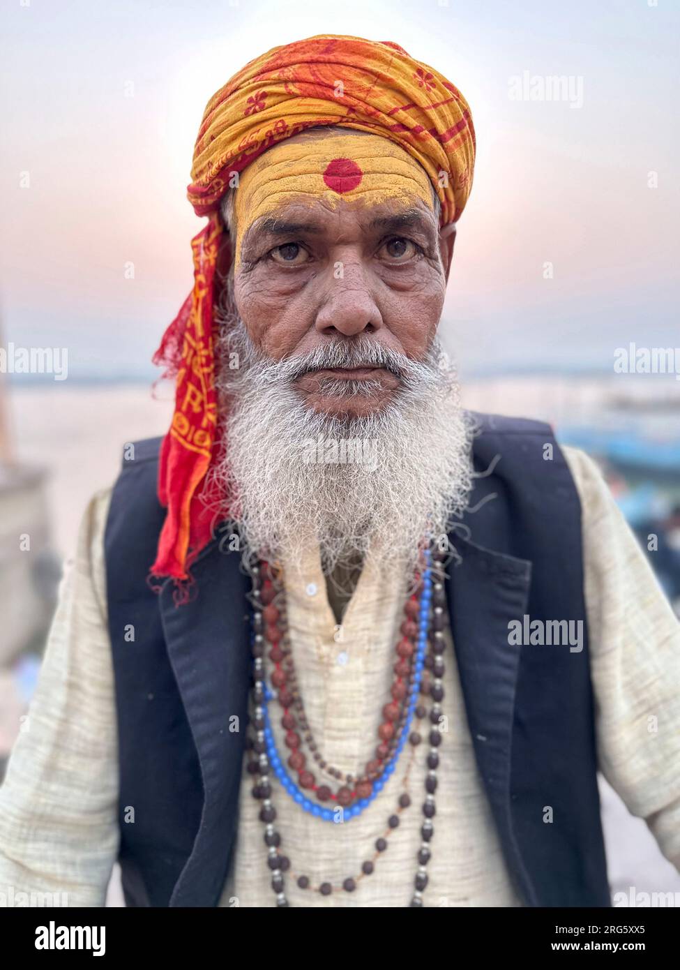 Half-length portrait of a Sadhu, Varanasi, Uttar Pradesh, India Stock Photo