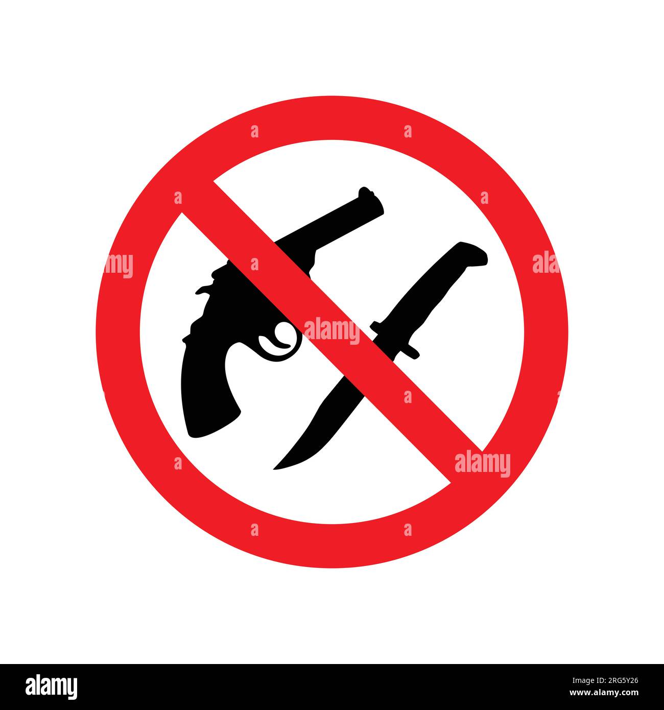 simple classic no guns weapons firearms knives allowed prohibited pistol handgun revolver knife silhouette icon vector isolated on white background Stock Vector