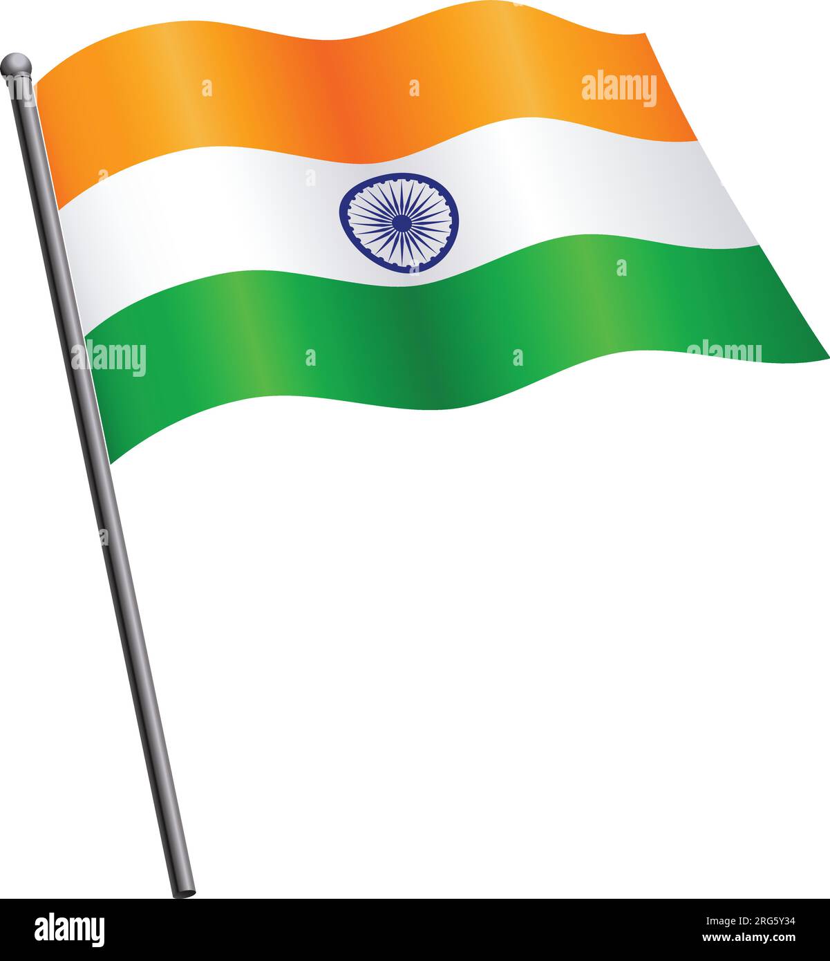 accurate correct indian flag of india flying waving flowing on flagpole vector isolated on white background Stock Vector
