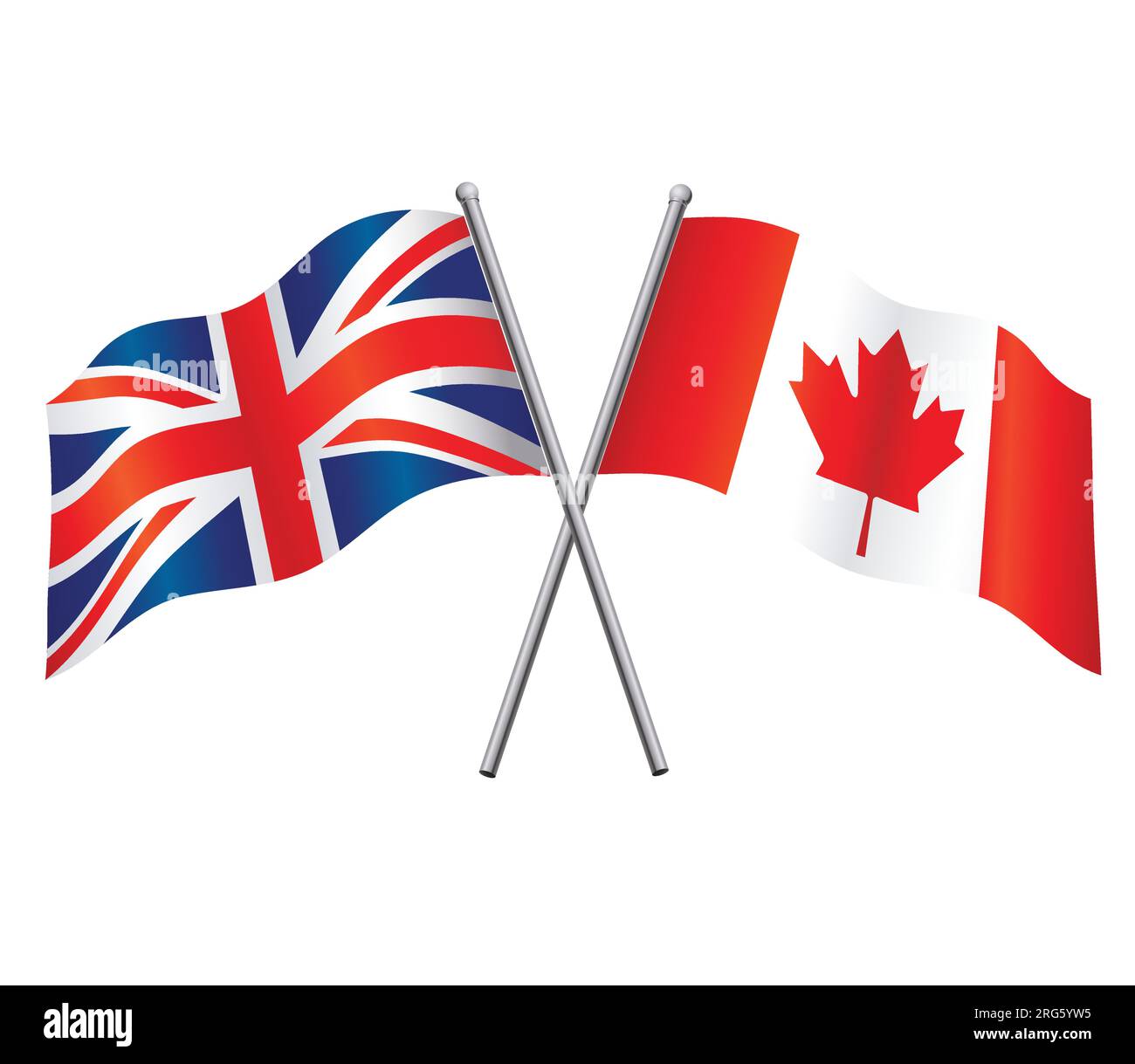 UK great britain united kingdom and canada canadian flags in relationship alliance or versus crossed vector isolated on white background Stock Vector