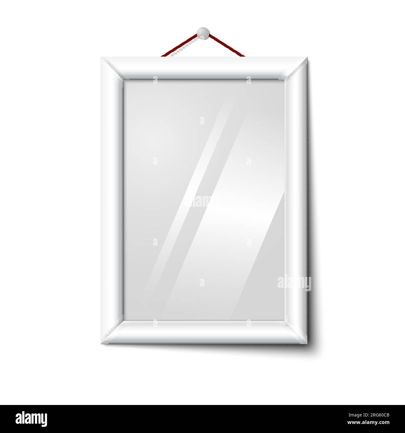 Vector white isolated vertical photo frame hanging on the white wall