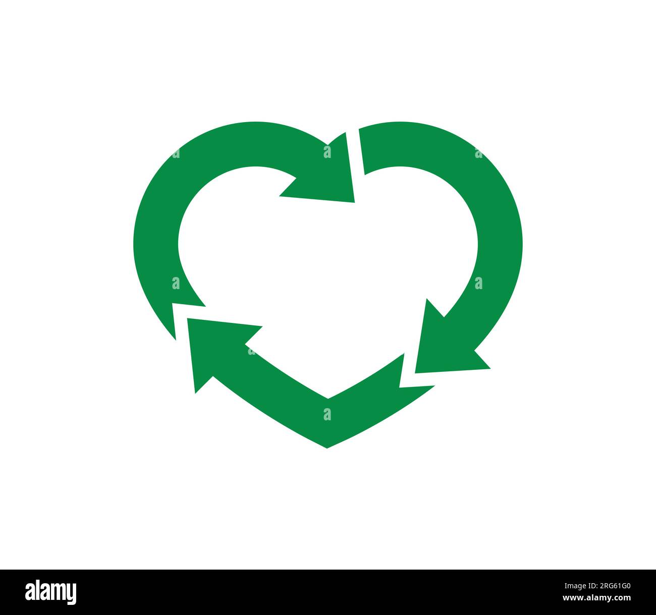 love heart shaped green recycle symbol logo vector icon isolatiod on white background Stock Vector