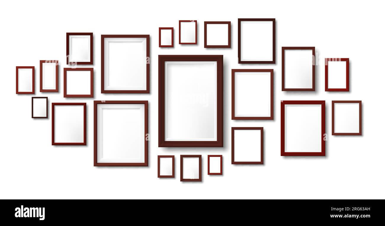 Dark wooden frames composition mockup. Photo frame hanging on wall