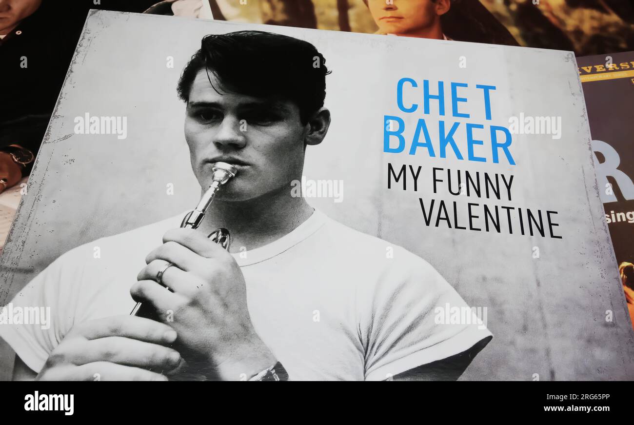 Viersen, Germany - June 9. 2023: Closeup of vintage vinyl record cover album of Chet Baker My funny valentine Stock Photo