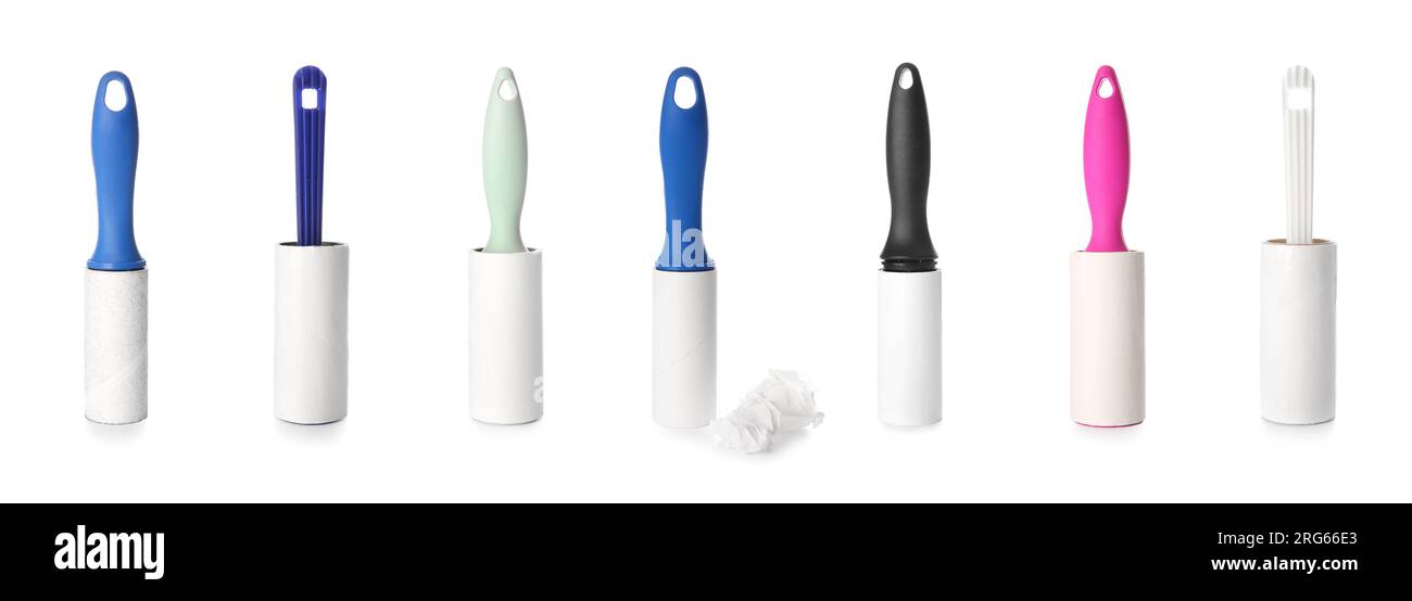 Set of lint rollers on white background Stock Photo