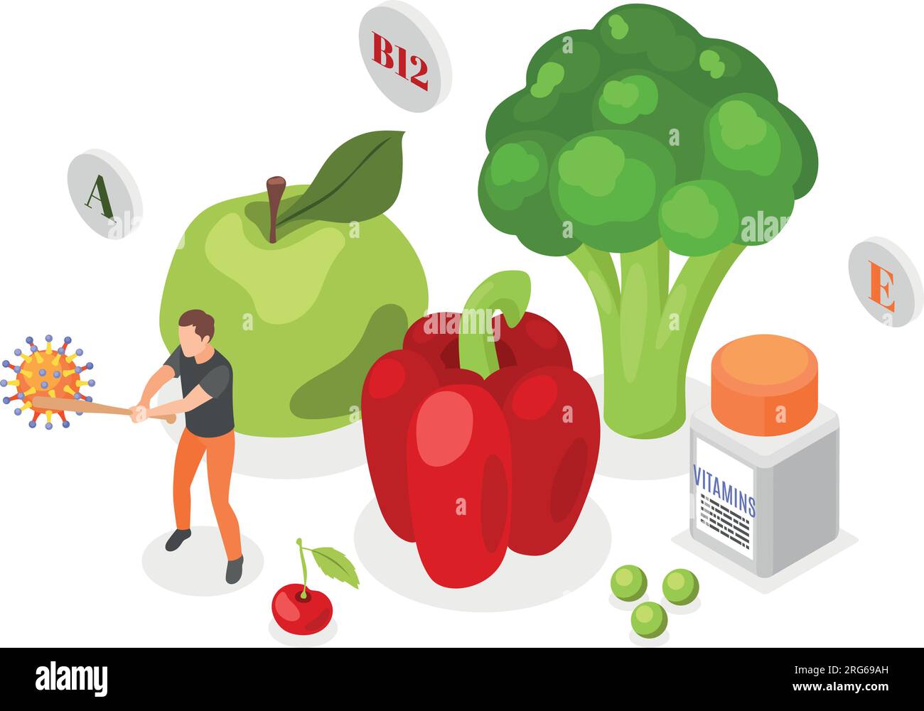 Immune system boost healthy nutrition isometric composition with