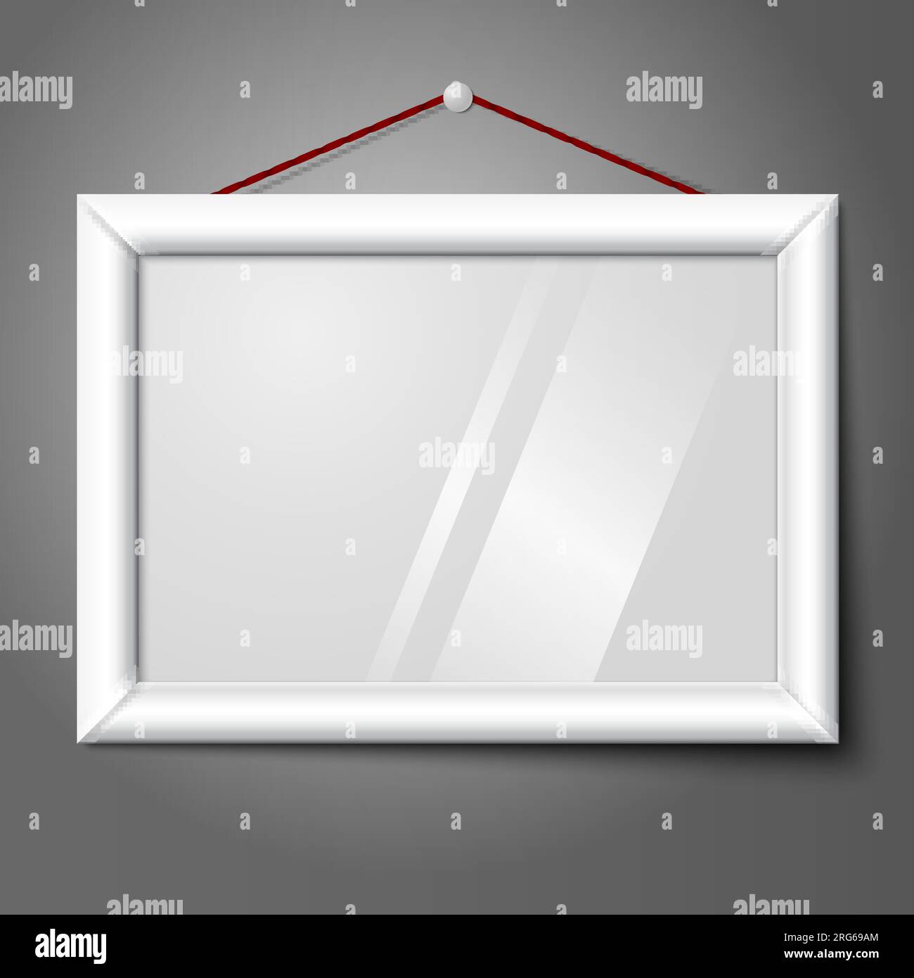 Vector white isolated horizontal photo frame hanging on the wall, with