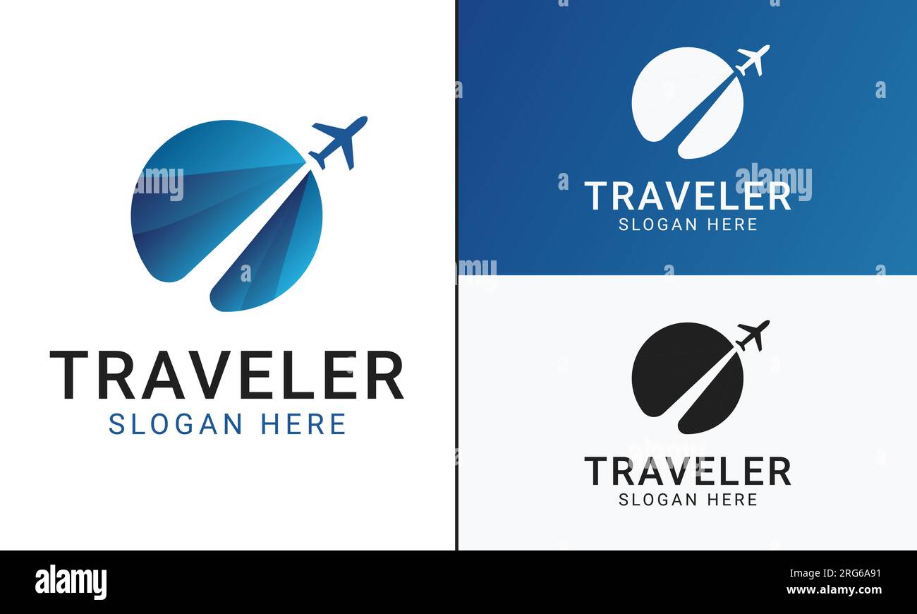 Travel Agency Logo Design Flying Plane Travel Destination Logotype Stock Vector