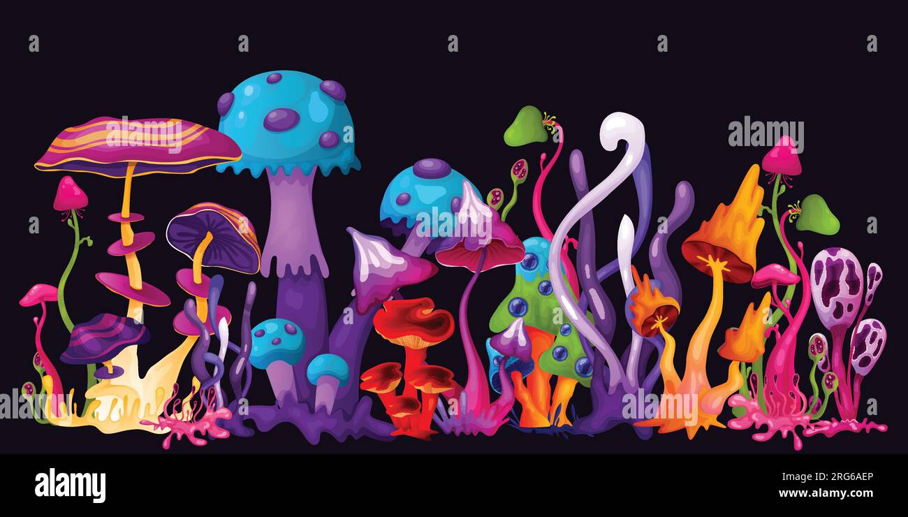 Hallucination horizontal illustration with bright multicolored magic