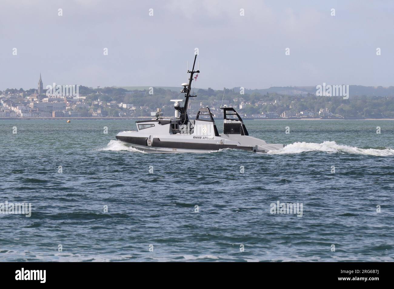 The Royal Navy autonomous trials vessel RNMB APOLLO in The Solent. The boat is intended to be uncrewed and used for mine counter measures Stock Photo