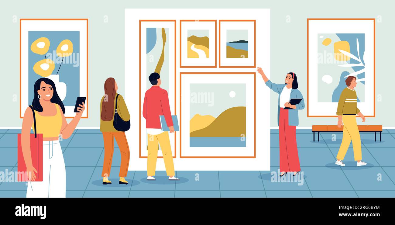 Guide and excursion background with art museum symbols flat vector ...