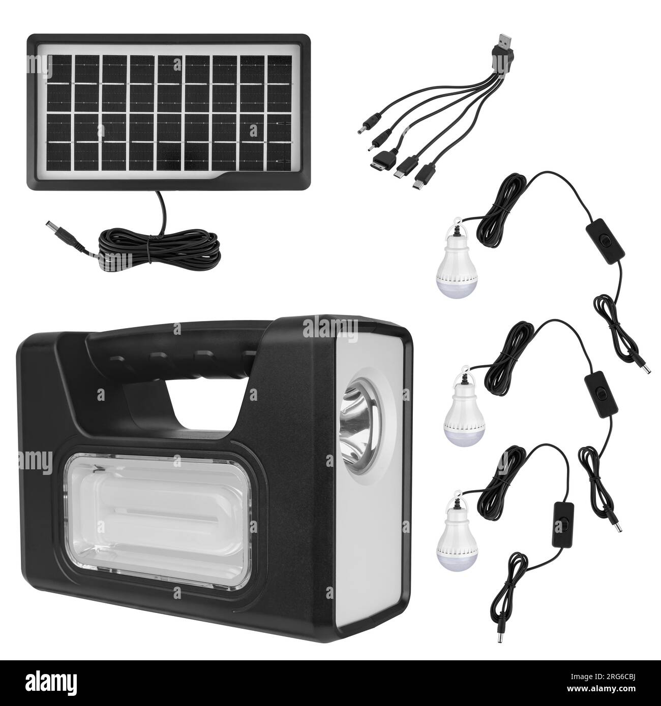 battery lantern, portable with handle with solar panel on white