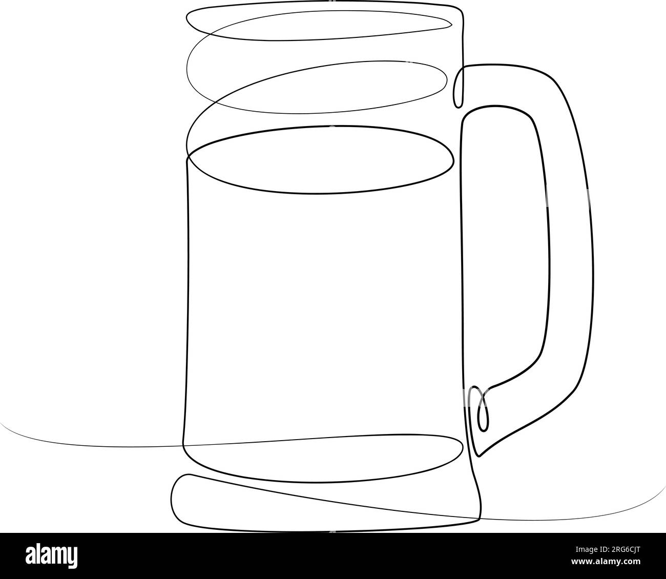 Outline drawing of a beer mug with one continuous line in a minimalist style. Sticker. Icon. Isolate. Vector illustration for poster, banner, brochure, greeting or invitation cards, menu bar, logotype Stock Vector