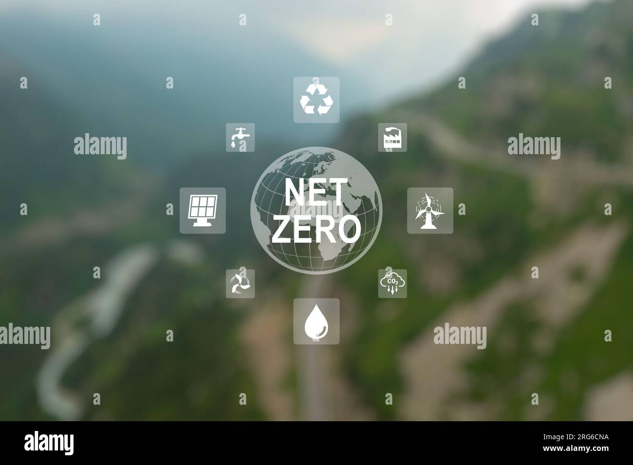 Sustainable habitat world concept. Distant aerial view of a dense rainforest vegetation with