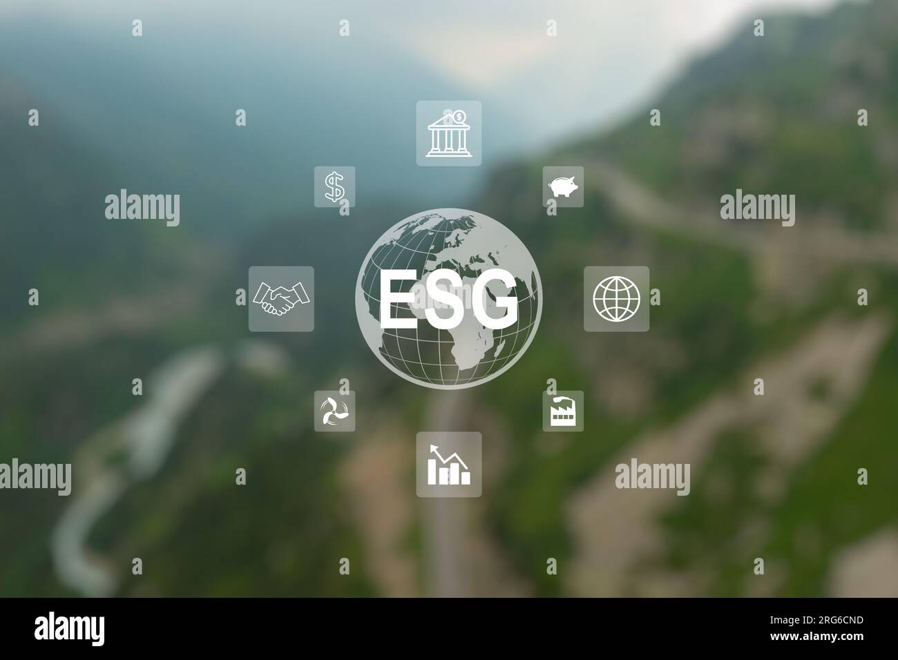 Sustainable habitat world concept. Distant aerial view of a dense