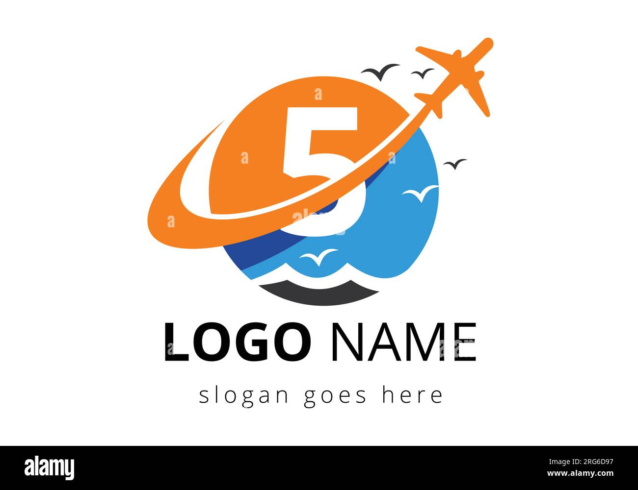 Initial Letter 5 with travel logo design. Air, Airline, Airplane and travel logo design template. Stock Vector