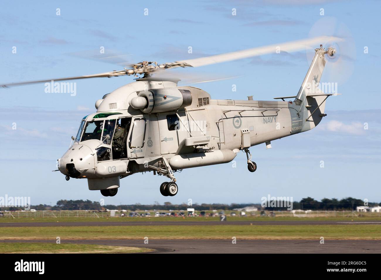 A Royal New Zealand Navy SH-2G Seasprite helicopter taking off from Ohakea Airbase, New Zealand. Stock Photo