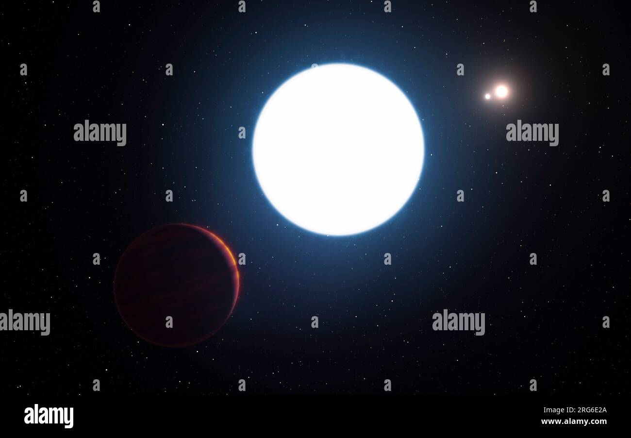 The triple star system HD 131399 from close to the giant planet orbiting in the system. Stock Photo