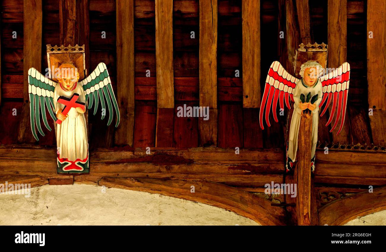 South Creake church, medieval hammer beam roof, 15th century, architecture, angels, Norfolk, England, UK Stock Photo