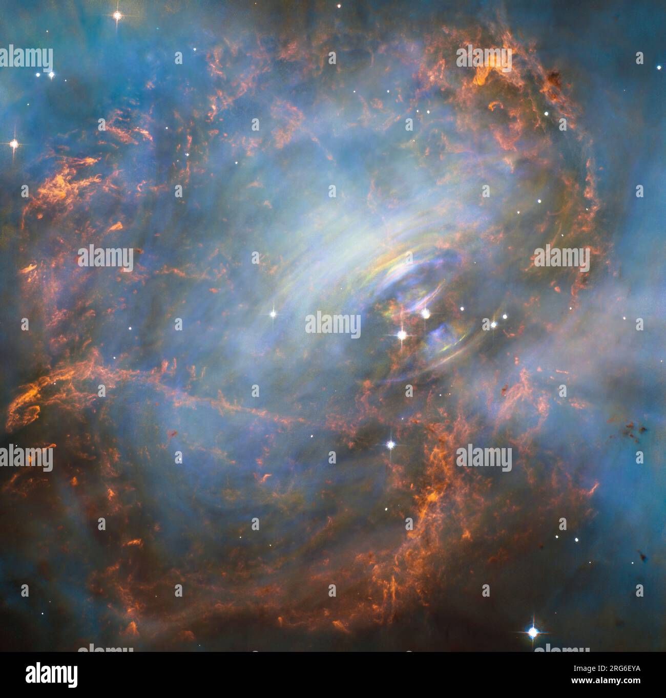 Central neutron star at the heart of the Crab Nebula. Stock Photo