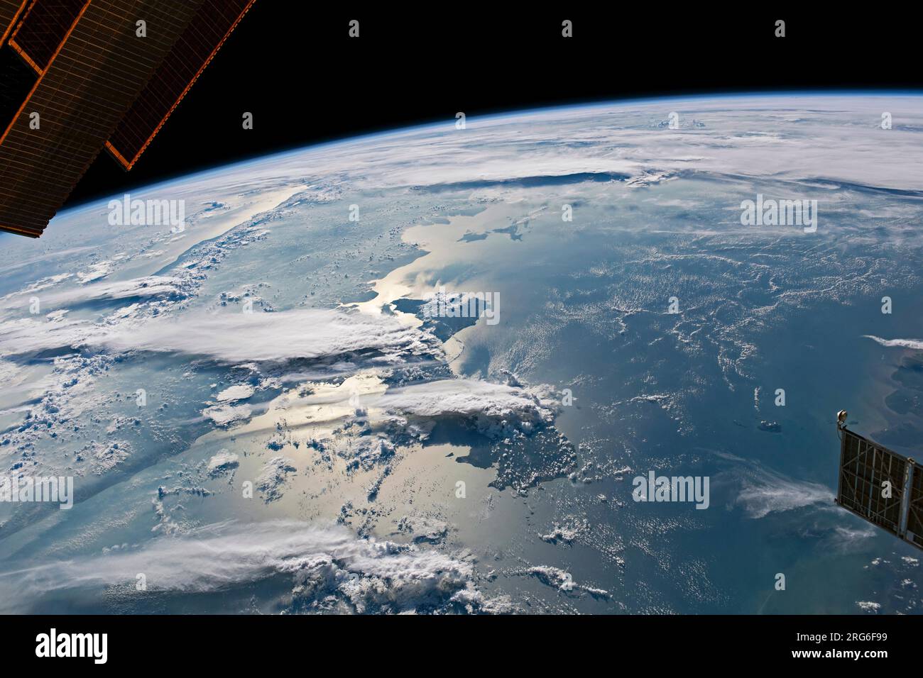 View from space of cloudscapes around Sumatra, one of Indonesia's largest islands Stock Photo