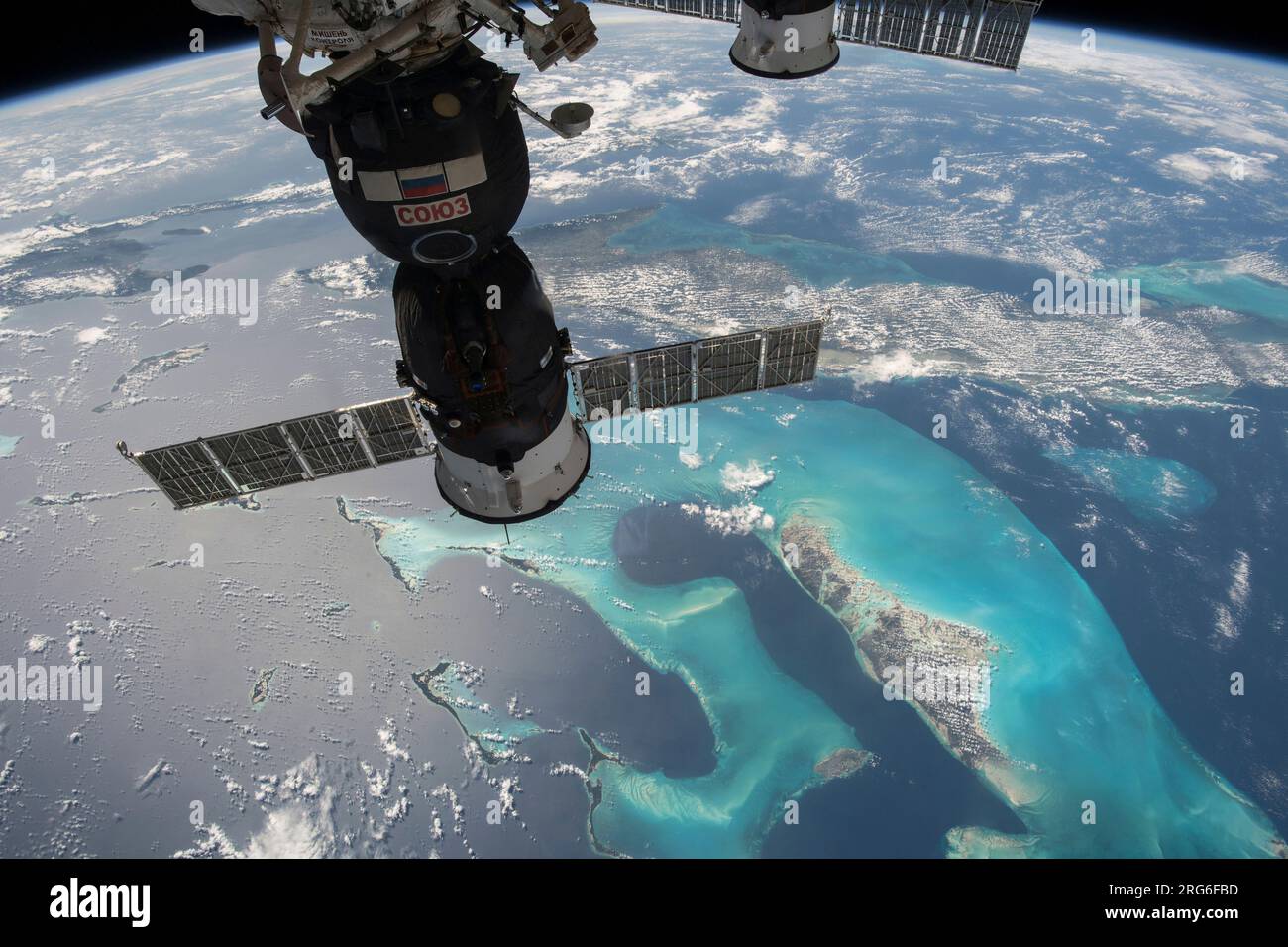 View of the Bahamas from the vantage point of the International Space Station. Stock Photo