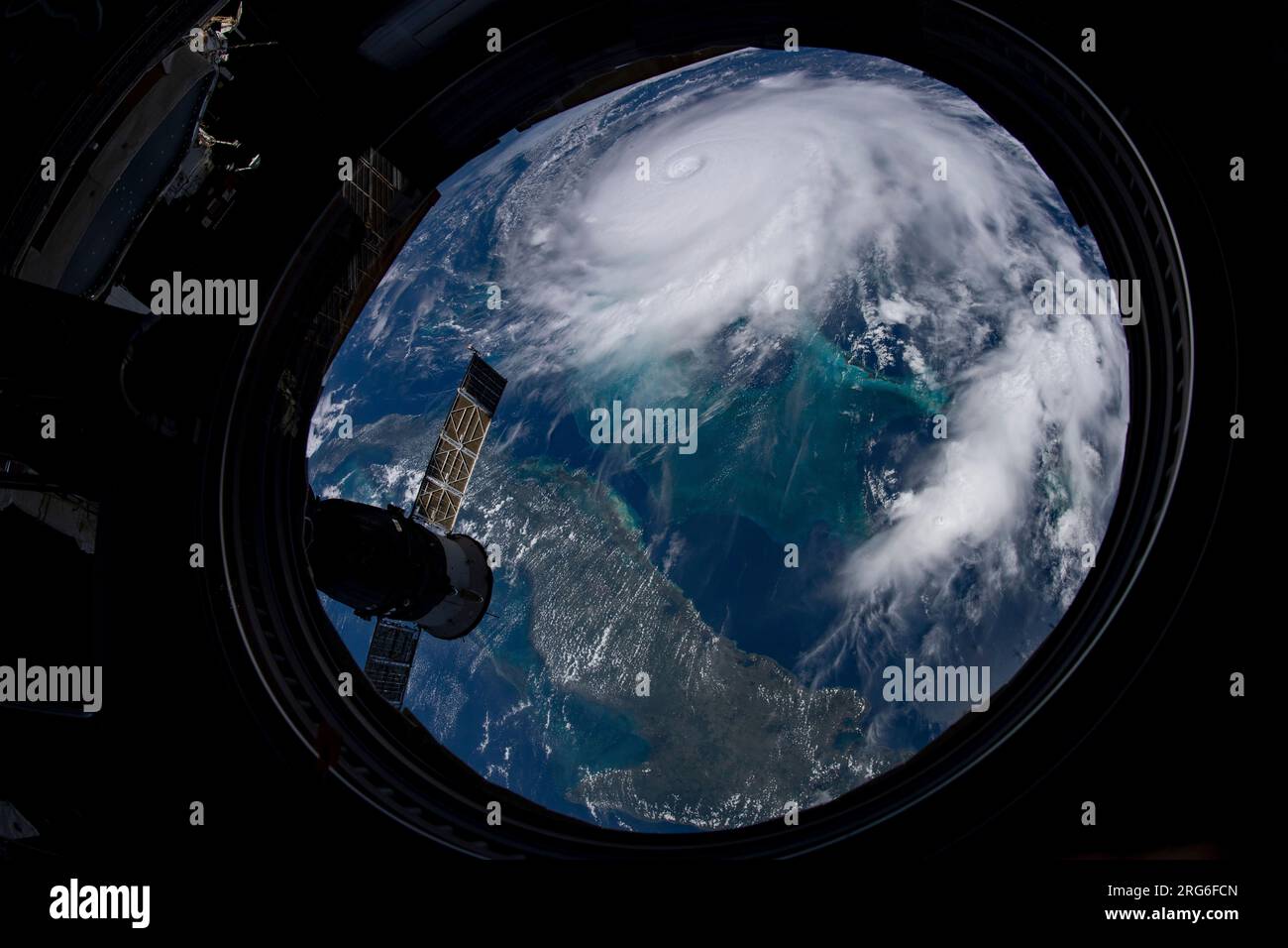 September 2, 2019 - Hurricane Dorian as the storm churns over the northwestern Bahamas. Stock Photo
